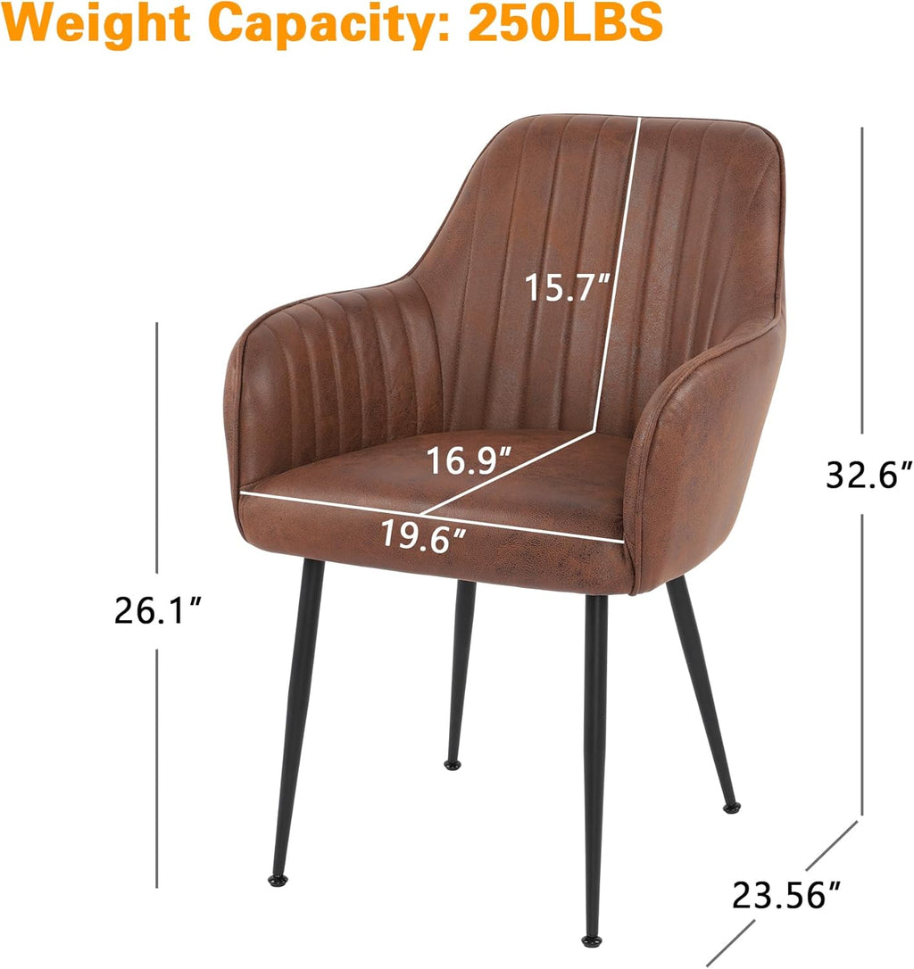 Set of 4 Dinning Chairs, Upholstered Accent Chairs with Black Finished Metal Plating Legs for Living Room Chairs, Brown