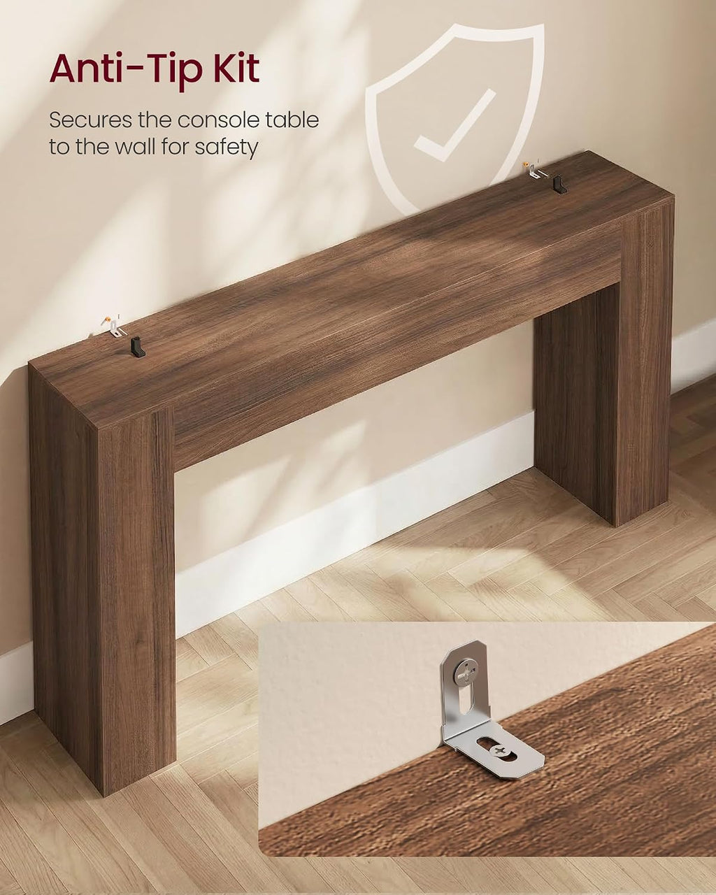 VASAGLE 63 Inches Entryway Table, Thick Tabletop Console Table, Farmhouse | Long Console Table, for Hallway, Living Room, Bedroom, Behind the Couch, Chestnut Brown, ULNT147KX01S