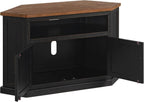 Martin Svensson Home Rustic Corner Solid Wood TV Stand, Black with Honey | Entertainment Center, for TVs up to 55", Two Door Cabinet, Open Storage shelf