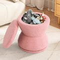 DHMAKER Round Storage Ottoman, Swivel Teddy Vanity Stool Chiar,Modern Sherpa Footstool, Makeup Chair Upholstered Footrest for Living Room, Bedroom, Entryway,Pink