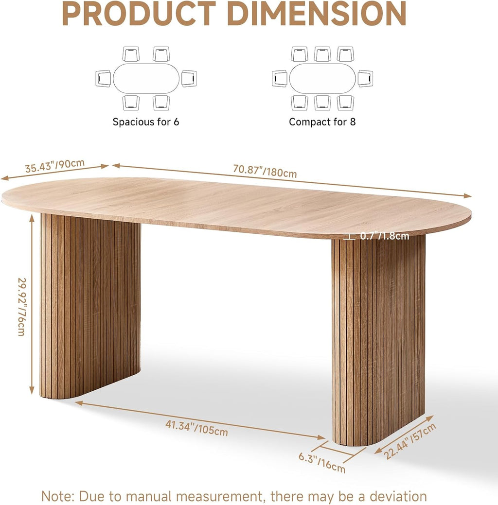 Oval Dining Table, 70.8" Modern Wood Kitchen Table for 4-6 People with Sturdy Legs, for Dining Room Kitchen, Natural Color