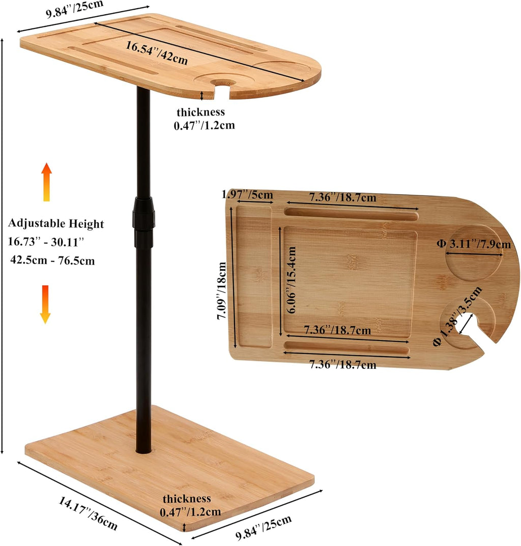 TV Tray Table C-Shaped Sofa Side Table with Slots, Adjustable Height & 360-degree Rotatabl, for Living Room Bedroom