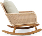 Rocking Chair with Padded Cushions, Modern Glider Chair, Wooden Frame with Rattan Armrest Design, Rocking Accent Chair with High Back for Living Room, Bedroom, Beige