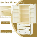 Farmhouse Kitchen Pantry,Extra Large Kitchen Pantry Cabinet, Freestanding Tall Cupboard Storage Cabinet with 3 Adjustable Shelves, 8 Door Shelves, 3 Drawers for Dining Room (Cream)