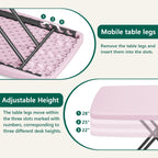 Folding Table 30 Inch - Small Desk Adjustable Height TV Tray for Laptop, Couch, Camping - Heavy Duty Utility Foldable Table for Small Spaces, No Assembly Required, Pink Granite