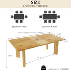 HIPIHOM Extendable Dining Table for 6-8, Space-Saving (Oak) | MDF Farmhouse Kitchen Table, Extends 63-78.7'', Seats 6-8, Space-saving for Kitchen, Dining & Living Room