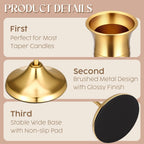 24PCS Brass Gold Taper Candle Holders Set, Vintage Metal Candlestick Holders for Table Centerpiece, Wedding Reception, Festive Christmas Mantel Decoration Gold