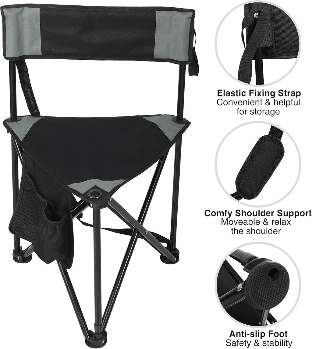 REDCAMP Tripod Hunting Chair for Blinds, Folding Lightweight Portable Fishing Chair for Adults Hunting Stools with Backrest, Golf Chairs for Spectators, Black