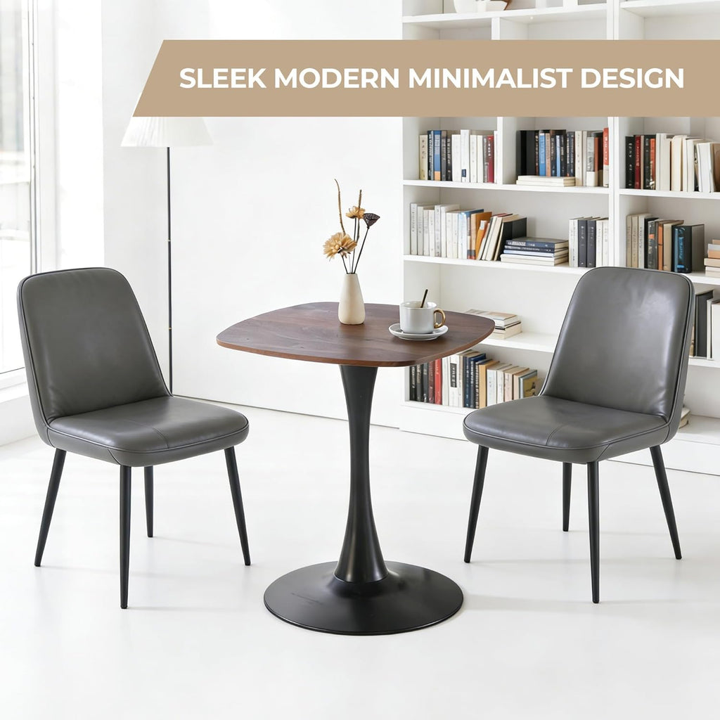24" Square Tulip Dining Table for 2-4, Modern Kitchen Table with Pedestal Base, End Table Drink Table Small Bistro Table for Small Spaces, Apartment, Cafe, Office, Living Room (Black + Dark Walnut)