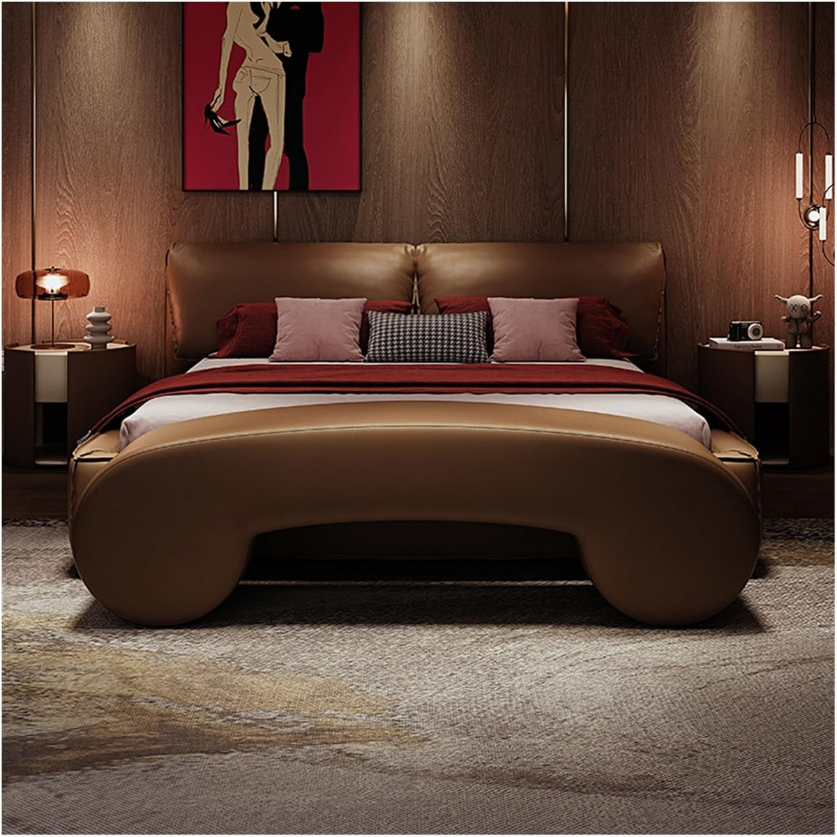 Modern Faux Leather Bench, Creativity Bedroom Benches Footrest Stool, for End of Bed, Indoor for Entryway Living Room Entryway(Brown,180 * 50 * 40cm)