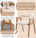 RIVOVA Modern Round Dining Chairs with Open Curved Back Set of 2, Linen Fabric Upholstered Kitchen & Dining Room Chairs, Farmhouse Wooden Barrel Kitchen Side Chairs with Arm, Beige, Natural