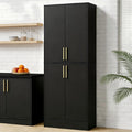 Housoul 71" Tall Pantry Cabinet, 4 Doors Kitchen Pantry Storage Cabinet, Freestanding Larder Cupboard, Kitchen Hutch with Gold Handles for Dining Room, Bathroom, Black