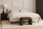 Meridian Furniture 169Brown Niagara Collection Modern | Contemporary Boucle Fabric Upholstered Bench with Rich Brown Boucle Fabric, Curved Contemporary Design, 28" W x 15.5" D x 17.5" H, Brown