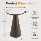 Black Brass Pedestal End Table with White Faux Marble Top, Light Round Side Drink Table for Living Room, Vintage Industrial Metal Stand for Couch & Accent Chairs in Small Spaces