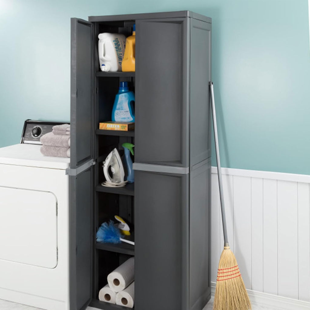 Sterilite 4 Shelf Cabinet, Lockable Utility Storage, Gray, 2-Pack