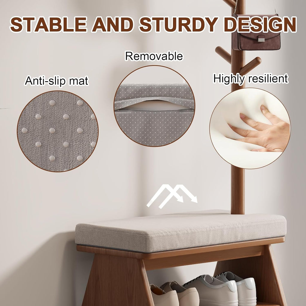 Coat Rack with Shoe Storage,Shoe Rack whit 8 Hook for Offices、Bedroom、Living Room,Small Shoe Bench,Walnut