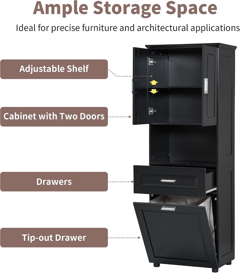 Merax 70" Tall Kitchen Pantry,Farmhouse Storage Cabinet with Adjustable Shelves,Farmhouse Pantry Cabinet with Tilt-Out Basket, for Kitchen,Dining Room,Living Room(Black)