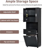 Merax 70" Tall Kitchen Pantry,Farmhouse Storage Cabinet with Adjustable Shelves,Farmhouse Pantry Cabinet with Tilt-Out Basket, for Kitchen,Dining Room,Living Room(Black)