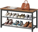 HOOBRO Shoe Bench, 3-Tier Shoe Rack, Industrial Shoe Organizer Storage Bench, 29.5 inches Entry Bench with Mesh Shelves, for Entryway, Living Room, Hallway, Easy Assembly, Rustic Brown BF75HX01