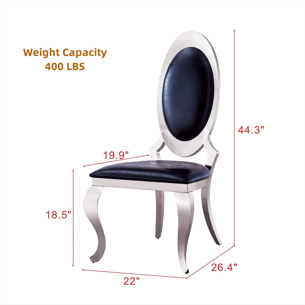 Henf Modern Luxury Dining Chairs Set of 6, Leatherette Upholstered Kitchen Dining Chair with Silver Stainless Steel Frame, High-Back Armless Side Chair for Dining Kitchen Room (Black)