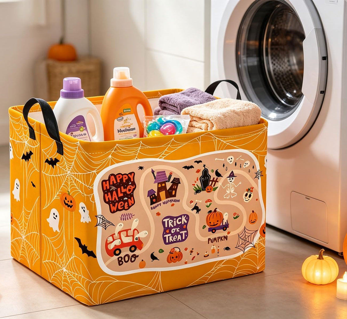 Rectangle Storage Basket,Gift Basket,Room Decor(White Web Halloween)