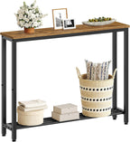 YATINEY Narrow Console Table, 2-Tier Small Sofa Table, 39.4" Thin Entryway Behind Couch Table with Shelves, Industrial Hallway Table, for Living Room, Foyer, Rustic Brown and Black CT25BR