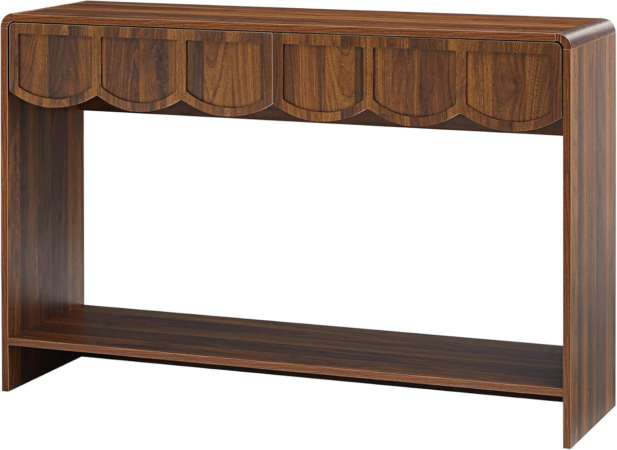 ORRD Console Table with Drawers, Mid-Century 43 Inches Narrow Entryway Tables with Open Storage Shelves, Hallway Accent Tables Behind Couch Table for Living Room - Walnut