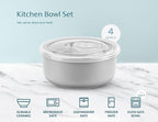 KooK Ceramic Mixing Bowls, Nesting Bowls, Set of 4, Kitchen Bowls, Prep, Serving, Gift, Microwave and Dishwasher Safe, 10/16/29/47 oz, (Grey)
