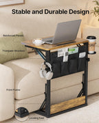 HUANUO Adjustable TV Tray Table with Cup Holder, Storage Bag & Tablet Slot