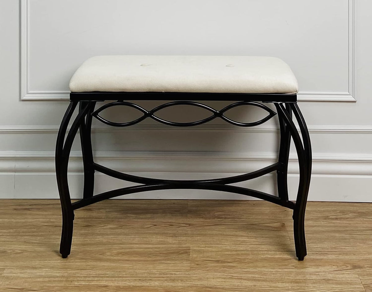 Mango Steam White Shoe Bench - Vanity Seat for Makeup Room, Dressing Stool, Entryway Bench - Powder Coated, Upholstered, Space Saving