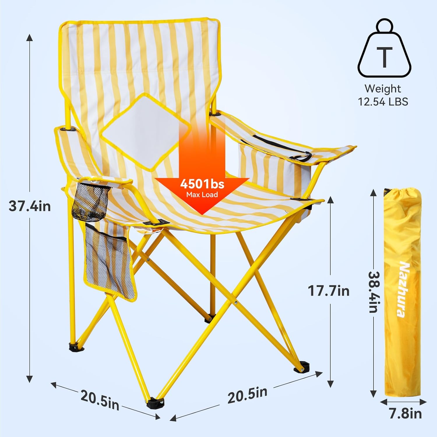 Nazhura 2 Pack Outdoor Camping Chairs Folding/Foldable/Portable with Cooler Pouch, Mesh Backrest and Cup Holder Pocket(Yellow, Metal, 2 Pack)