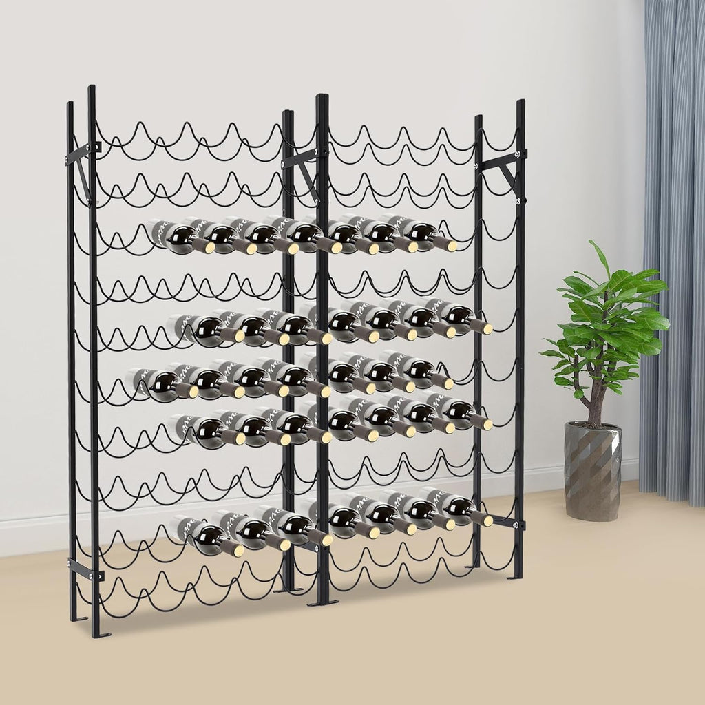 10-Tier Wine Rack for 100 Bottles - Black Metal Wine Bottle Holder Stand with Horizontal Storage, Easy Assembly, and Elegant French Quarter Design for Home, Bar, and Cellar Display