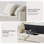 59.5" Modern Storage Ottoman Bedroom Bench, End of Bed Bench with Throw Pillows and Arms, Footrest Stool for Living Room, Dining Room, Entryway and Hallway, Linen