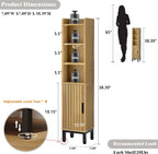 FerniTry Narrow Bathroom Storage Cabinet, Corner Toilet Paper Floor Cabinet 5 Tiers with Door and Shelves,Bathroom Organizer with Adjustable Shelf, for Small Spaces (Oak)