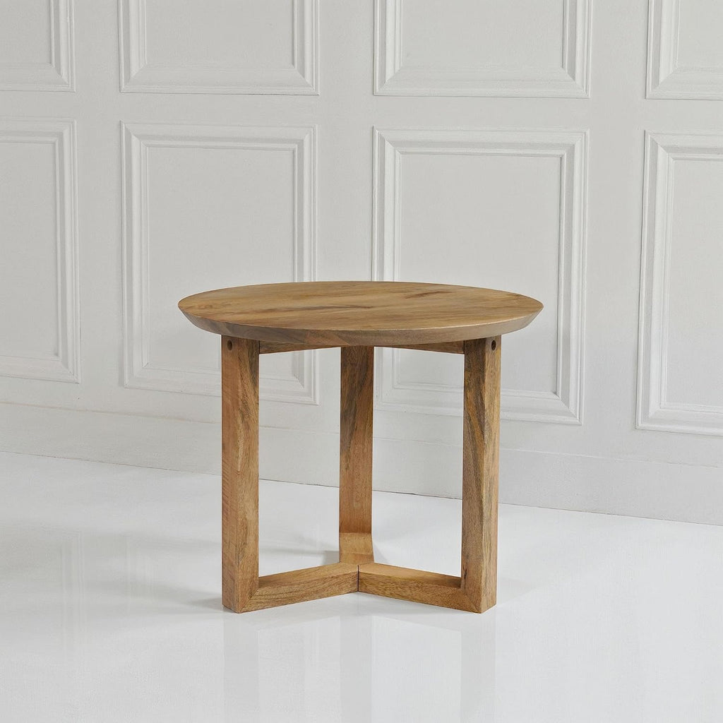 TUP THE URBAN PORT Nina 18.5" Round Handcrafted Side End Table | Natural Brown Mango Wood