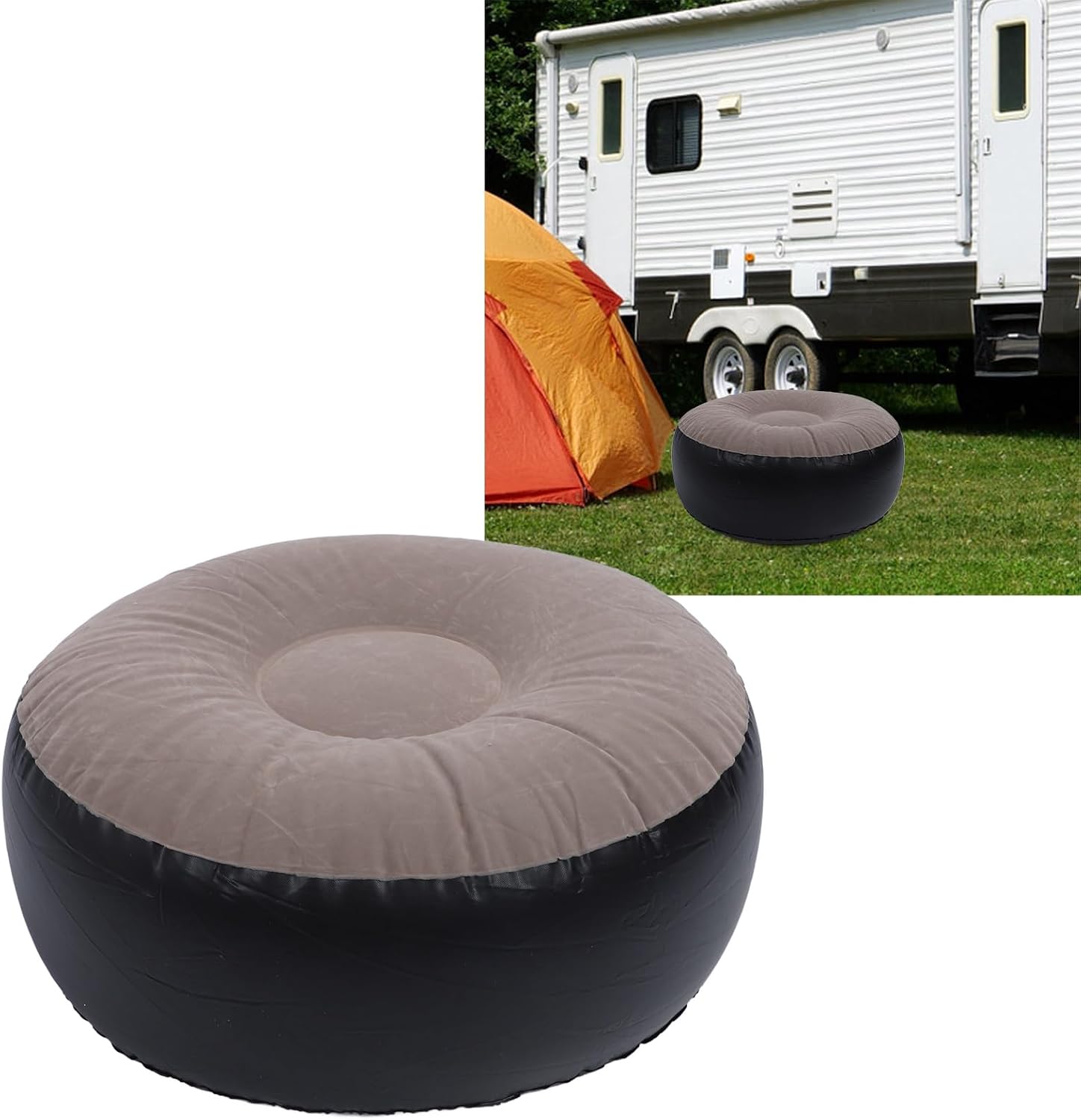 Inflatable Stool Ottoman Footrest, All Weather Foot Rest Indoor or Outdoor Use, Portable Flocking Inflatable Stool Ottoman Pouf Footstool for Home Patio Garden, Camping, Travel