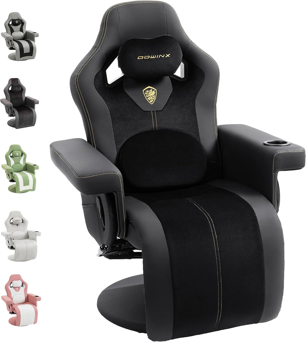 Dowinx Gaming Recliner Chair No Wheels with Footrest Shtasu Massage Lumbar | Racing Style Ergonomic High Back Recliner Heavy Duty, Wider Backrest Thick Cushion for Home Long Gaming Session BlackYellow