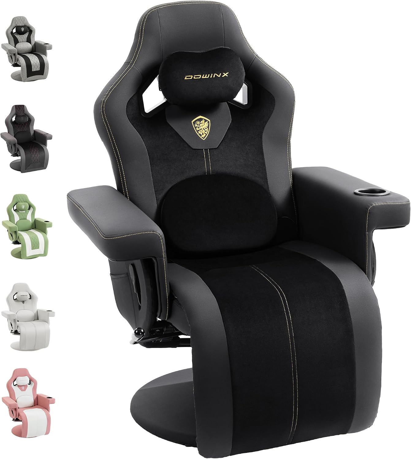 Dowinx Gaming Recliner Chair No Wheels with Footrest Shtasu Massage Lumbar | Racing Style Ergonomic High Back Recliner Heavy Duty, Wider Backrest Thick Cushion for Home Long Gaming Session BlackYellow