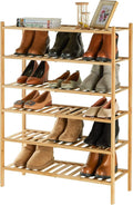 6-Tier Bamboo Shoe Rack for Entryway, Stackable | Heavy Duty | Multi-Function, Free Standing Shoe Racks for Bedroom Hallway Closet