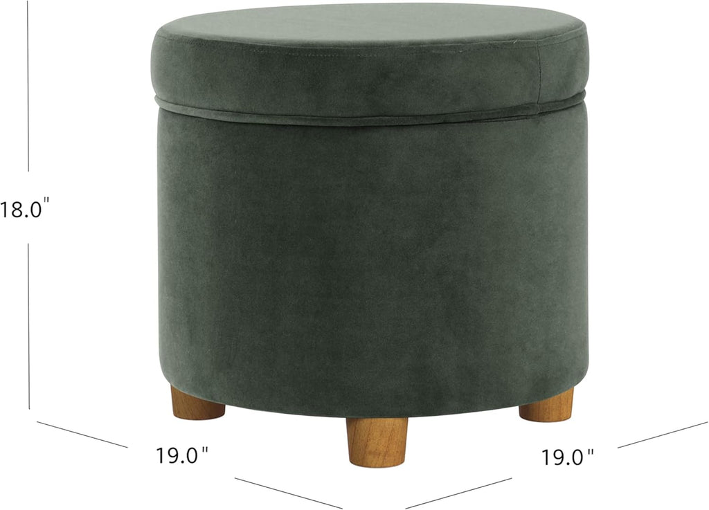Homepop Home Decor | Upholstered Round Storage Ottoman | Ottoman with Storage for Living Room & Bedroom, Loden Green Velvet
