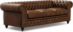 Valencia Parma 92" Leather Chesterfield Sofa, Premium Leather Upholstery, 3 Seater with Button-Tufted Back, Solid Wood Feet, Mid-Century Modern Design for Living Room (Lipari Chocolate)