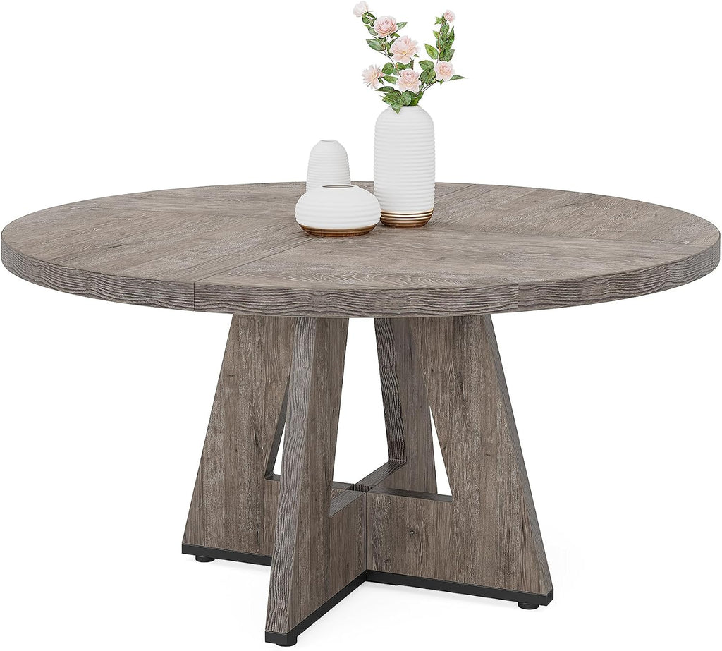 Tribesigns 47 inch Round Dining Table Wood Kitchen Table for Dining Room, 47" Dinner Room Tables for 4-6, Farmhouse Accent Furniture with Wooden Tabletop and Cross Base, Rustic Grey | for Dining Room