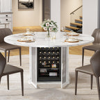 IBF 47" Round Dining Table with Storage, White Faux Marble Kitchen Tables for 4-6 People, Modern Dining Room Table with Fridge Space, Wood Circle Dinner Tables for Home, White Marble, Only Table