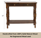 COTTON CRAFT Solid Wood Console Table - Hand Carved Accent Sofa Table | Antique Brown 36W x 32H x 11D Table with 2 Drawers- Small Space Hallway Entryway Transitional Traditional Farmhouse Furniture