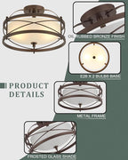 Entryway Drum Light Fixtures, Semi-Flush Mount Rustic Ceiling Light for Hallway Living Room Bedroom Kitchen (Old Bronze Finished)