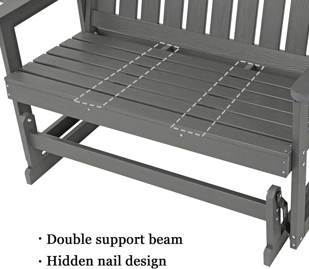 Poly Lumber Patio Glider, HIPS Material Weather-Resistant Swing Bench for Outdoor Porch Garden, Gray