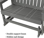 Poly Lumber Patio Glider, HIPS Material Weather-Resistant Swing Bench for Outdoor Porch Garden, Gray