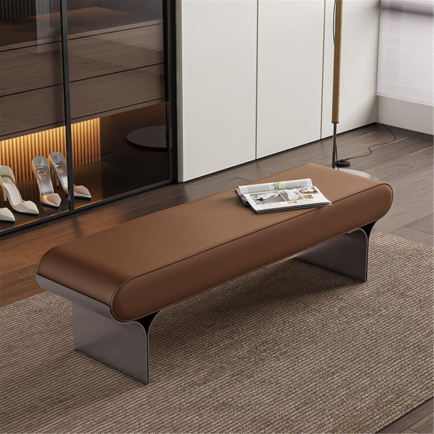 Modern Upholstered Bed end Stool Bedroom Home Use Bedside Dressing Room Wooden Shoe Changing Entryway(XS)