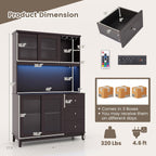 73” Kitchen Pantry Storage Cabinet, Buffet Hutch w/Power Outlets & Led Lights, Tall Cupboard w/Wine Glass Racks, Adjustable Shelves, Drawers, Microwave Stand for Dining Room (Espresso)