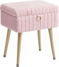 SONGMICS Vanity Stool Chair with Storage, Metal Legs, Max. Load 440 lb | Makeup Stool, Footrest Footstool Ottoman, for Living Room, Bedroom, Makeup Room, Pink, GLAMOR Collection ULOM505SZ02